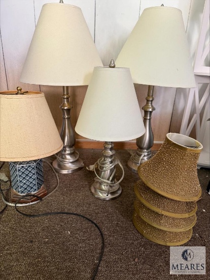 Four Lamps and Four Beaded Lamp Shades