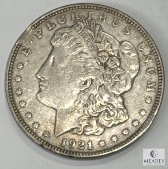 1921 Morgan Dollar Error, Clip at 9:30, Scarce on Dollars, AU
