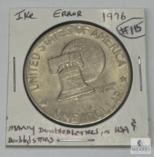1976 Bicentennial Ike Dollar, Some Letters Double on Rev. & Stars Doubled