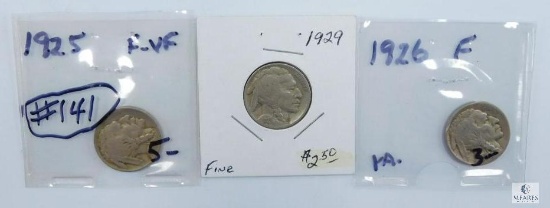 Buffalo Nickels 1925 (F-VF), 1926 (F), 1929 (F)