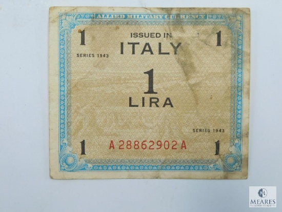 1943 Allied Military Currency Italy 1 Lira, VF Details