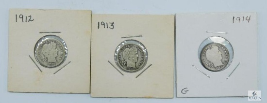 1912, 1913, 1914 Barber Dimes
