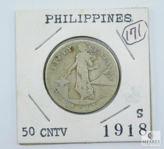 1918-S Silver Philippines 50 Centavos