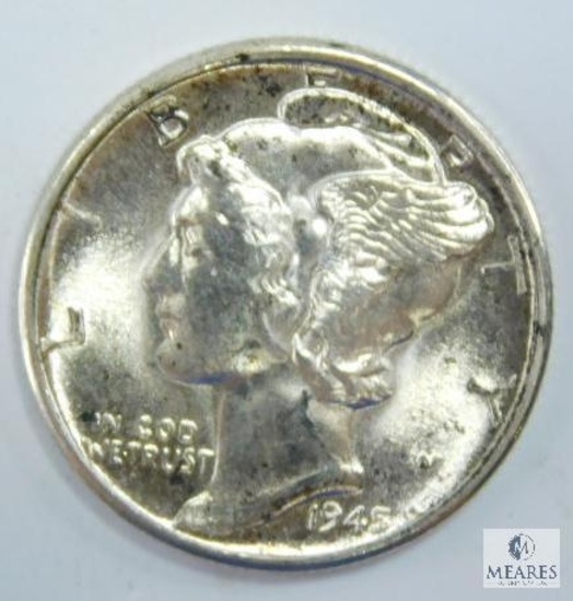 1945-D MS 63 99% Full Split Bands Mercury Dime Toned Reverse
