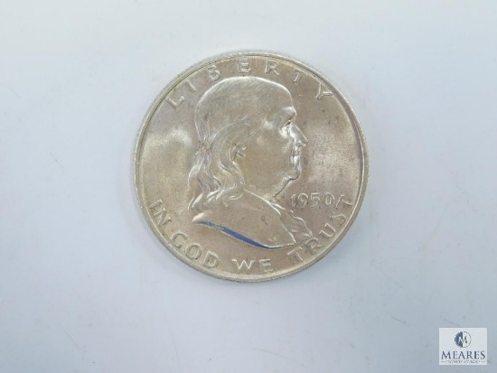 1950-D Franklin Half AU-BU, Toned Line on Rev.