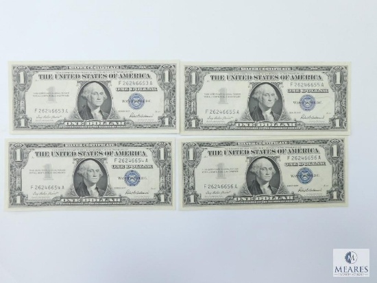 Four Sequential 1957 $1.00 Silver Certificates Crisp UNC