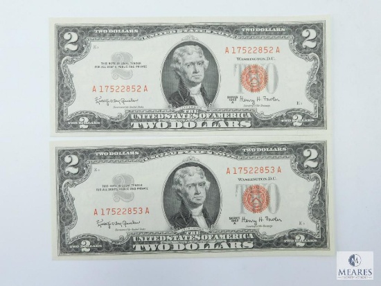 Two Sequential 1963A $2.00 U.S. Notes, Crips UNC