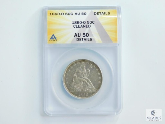 ANACS Graded 1860-O Seated Liberty 50-Cent AU50 Details Cleaned