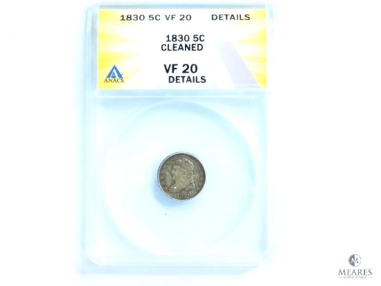 ANACS Graded 1830 Capped Bust Five-Cent Piece VF20 Details Cleaned