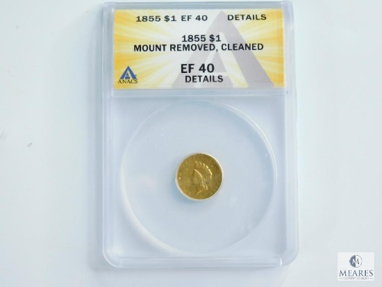 ANACS Graded 1855 Type 2 $1 Gold Coin - EF40 Details - Mount Moved, Cleaned