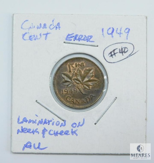 1949 (AU) Canada Cent Error, Lamination On Neck & Cheek