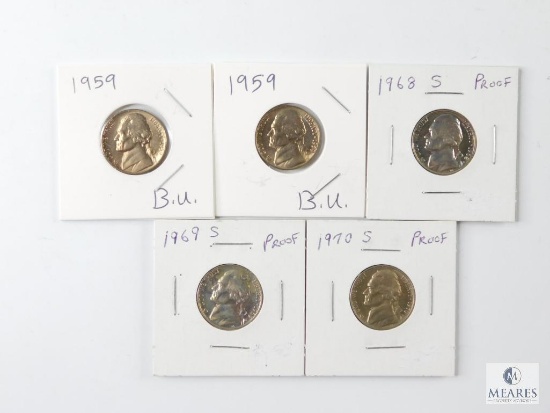 Group of Five Mixed Jefferson Nickels