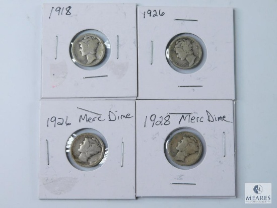 Four Mixed Date and Mint Mercury Silver Dimes