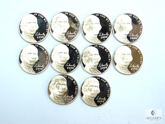10 2008-S Deep Cameo Proof Jefferson Nickels