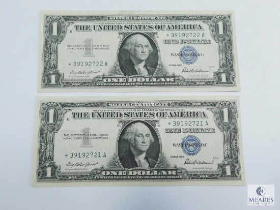 Two Sequential 1957 $1.00 Silver Certificate, STAR NOTES, Crisp UNC.