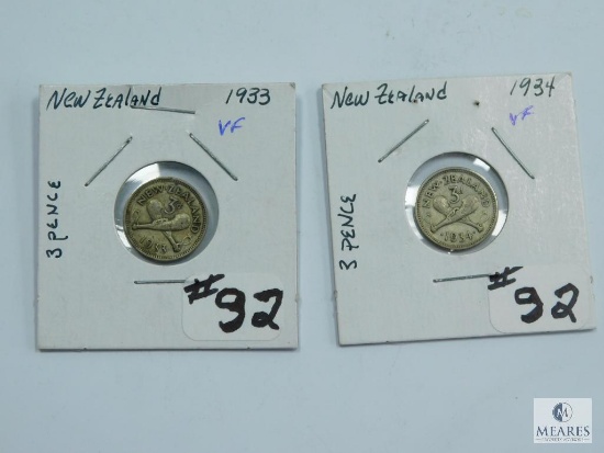 1933 & 1934 (Both VF) Silver Three Pence, New Zealand