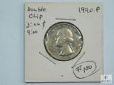 1990-P (BU) DOUBLE CLIPPED Washington Quarter, Double Clips Tough To Find