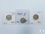 Buffalo Nickels 1917 (AG-G), 1918 (G), 1934 (F)
