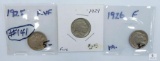 Buffalo Nickels 1925 (F-VF), 1926 (F), 1929 (F)