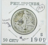 1909-S Silver Philippines 50 Centavos, Lower Mintage