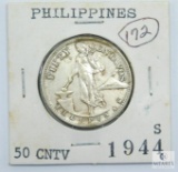 1944-S Silver Philippines 50 Centavos, WWII
