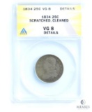 ANACS Graded 1834 Capped Bust Quarter Dollar VG8 Details - Scratched, Cleaned
