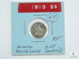 1910 (F-VF) Details Canada Five Cent Piece, Scarce Round Leaves Variety