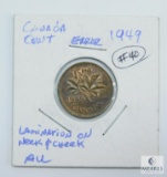 1949 (AU) Canada Cent Error, Lamination On Neck & Cheek