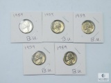 Group of Five 1959 Jefferson Nickels