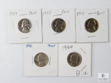 Group of Five 1950s Jefferson Nickels