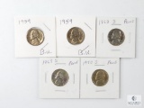Group of Five Mixed Jefferson Nickels