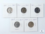 Group of Five Jefferson Nickels from the 1960s