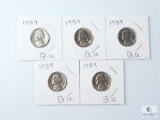 Group of Five 1959 Jefferson Nickels