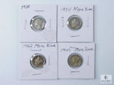 Four Mixed Date and Mint Mercury Silver Dimes