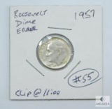 1957 Roosevelt Dime Error Clip at 11:00