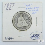 1877 CC (VG+) Seated Liberty Quarter with 
