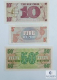 Three British Armed Forces Special Vouchers (MPC's) 5, 10 & 50 New Pence All Choice Crisp UNC