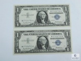 Two Sequential 1957 $1.00 Silver Certificate, Crisp UNC.