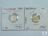 1937 (VF-XF) 1st Year of Issue & 1943 (XF) New Zealand Three Pence, Both Silver