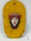 Vintage Metal Carousel Rounding Face Mounted on Oval Wooden Board - Potential Herschell Spillman
