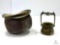 Metal Trench Art - Bucket Helmet and Ash Tray/Melt Cup
