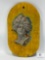 Vintage Metal Carousel Rounding Face Mounted on Oval Wooden Board - Potential Herschell Spillman