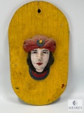 Vintage Metal Carousel Rounding Face Mounted on Oval Wooden Board - Potential Herschell Spillman