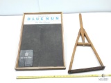 Vintage Blue Nun Chalkboard Advertising and Primitive Slingblade