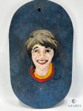 Vintage Metal Carousel Rounding Face Mounted on Oval Wooden Board - Potential Herschell Spillman