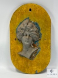 Vintage Metal Carousel Rounding Face Mounted on Oval Wooden Board - Potential Herschell Spillman
