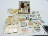 Lot of Old Stamps in Cigar Box - Many Blocks in Unused Condition