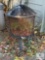 Rolling Outdoor Fireplace with Mesh Sides and Metal Lid