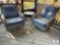 Set of Two Wicker-Style Swivel Rocking Chairs with Cushions and Matching Side Table