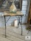 Vintage Tile-Top Metal Side Table with Decorative Glass Decanter